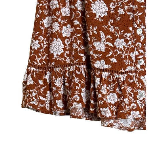 Shyanne Floral Button Front Skirt XL Western Boho Rust Ruffle Hem Skirt - Picture 5 of 8
